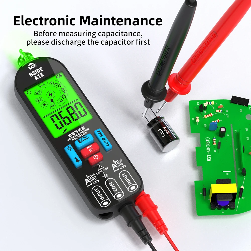 BSIDE A1X NEW Handheld Digital Multimeter Electric Test Pen Professional Voltage Resistance Diode Tester Live Wire Flashlight