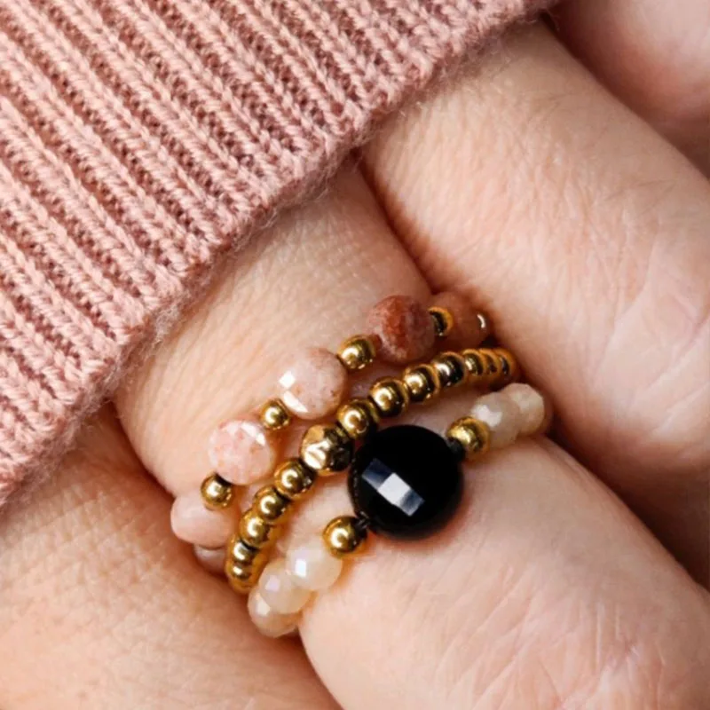 Stretch Beaded Rings, Beaded Elastic Ring, Stackable Rings, Gemstone Beaded Ring - view 4