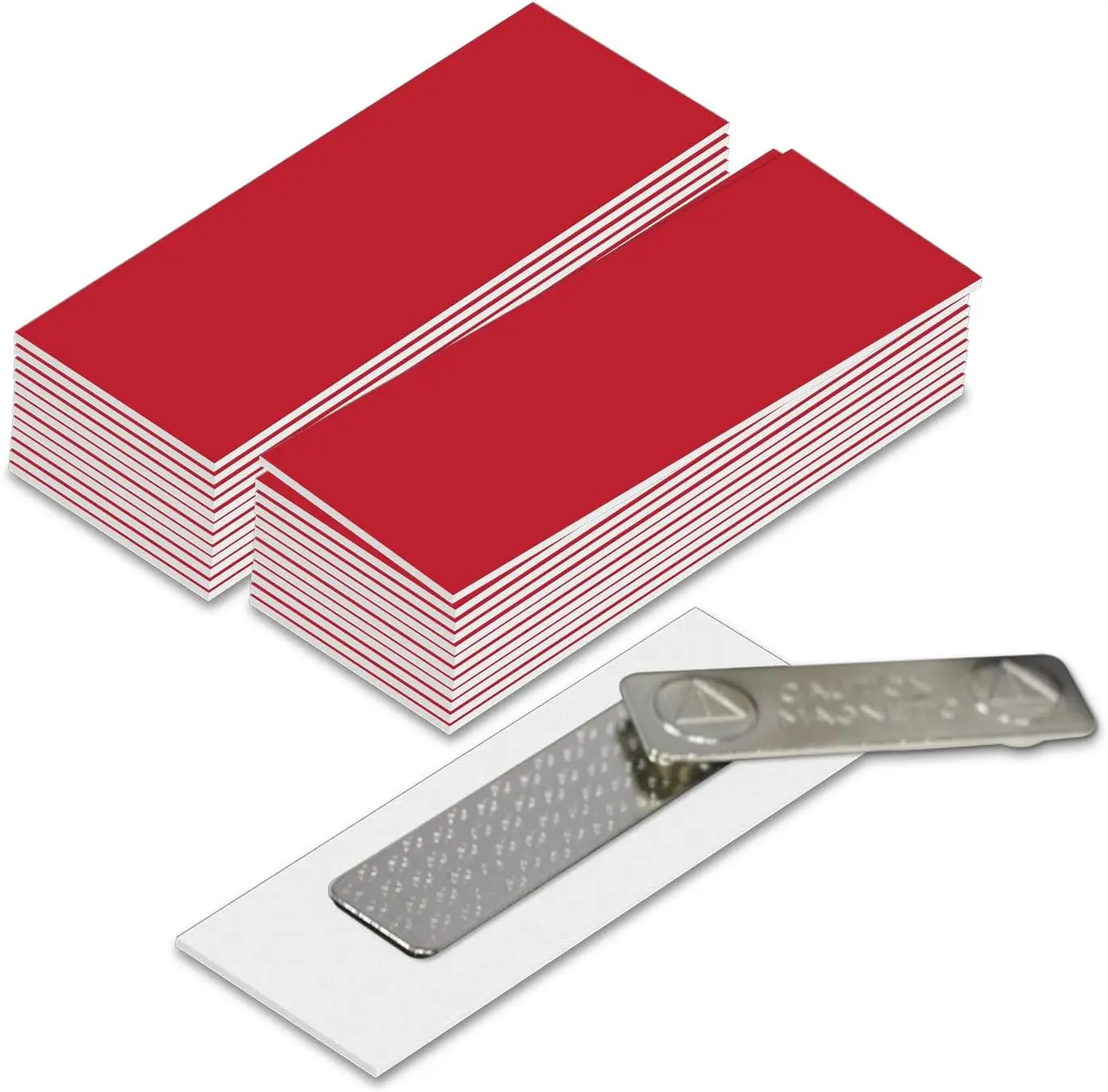

25 Pack Red Name Badge Blanks, 1x3 Inch Square Corners with Magnetic Backing for ID Use