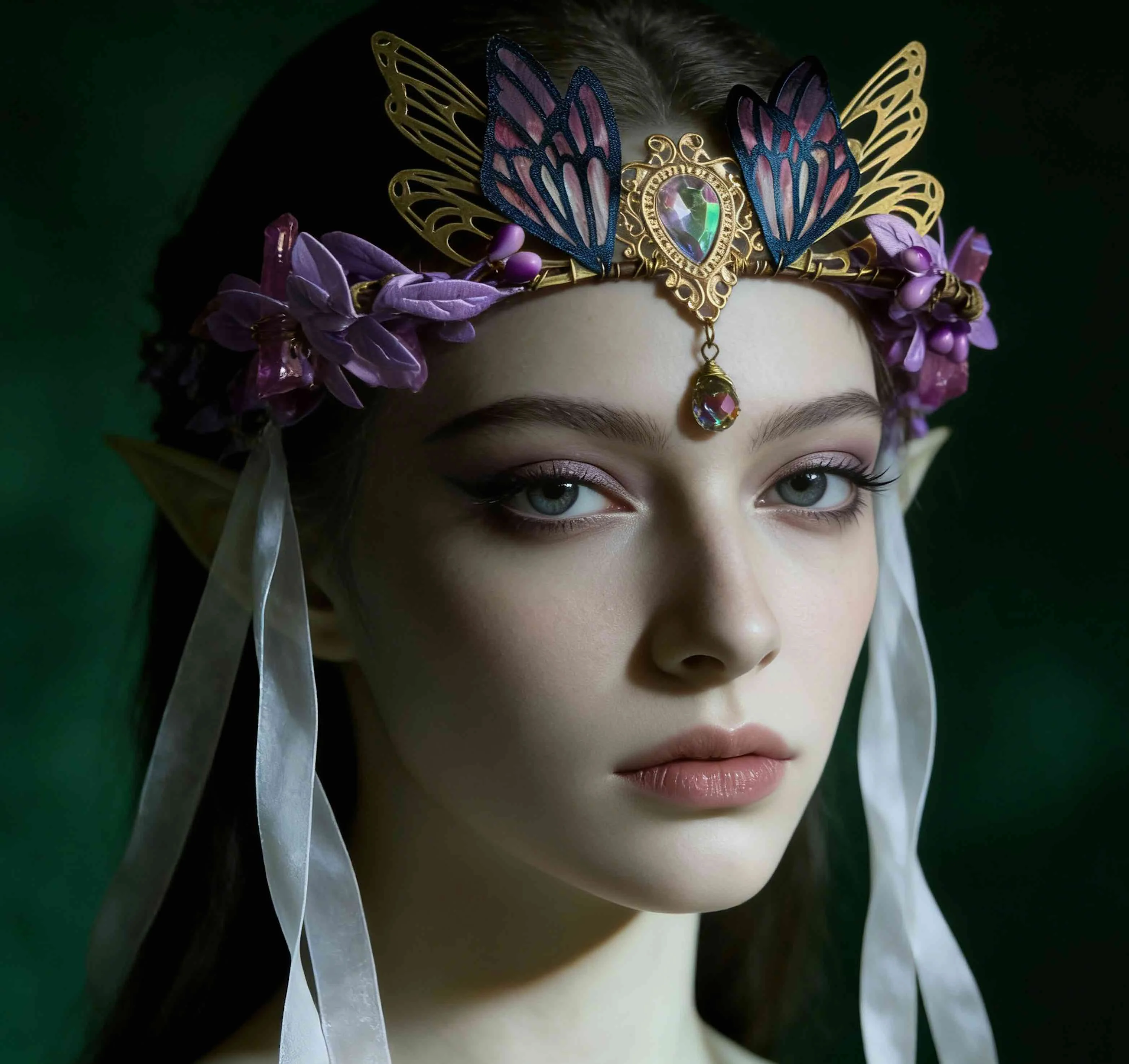 Lavender Crystal Fairy crown Butterfly Wedding Headpiece Woodland Elven Crown Fantasy Wedding