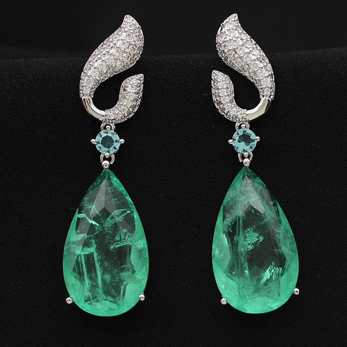 Luxury Women Dangle Earrings Wedding Bride Jewelry Zircon Green Drop Earrings For Evening party Anniversary Gift Female