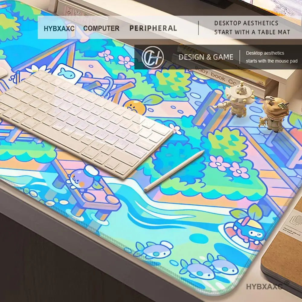 Macaron Pixel Cartoon Town Illustration Mouse Pad Cute Q Version Full View Scenery Non-Slip Rubber Stitched Edge Gaming Desk Mat