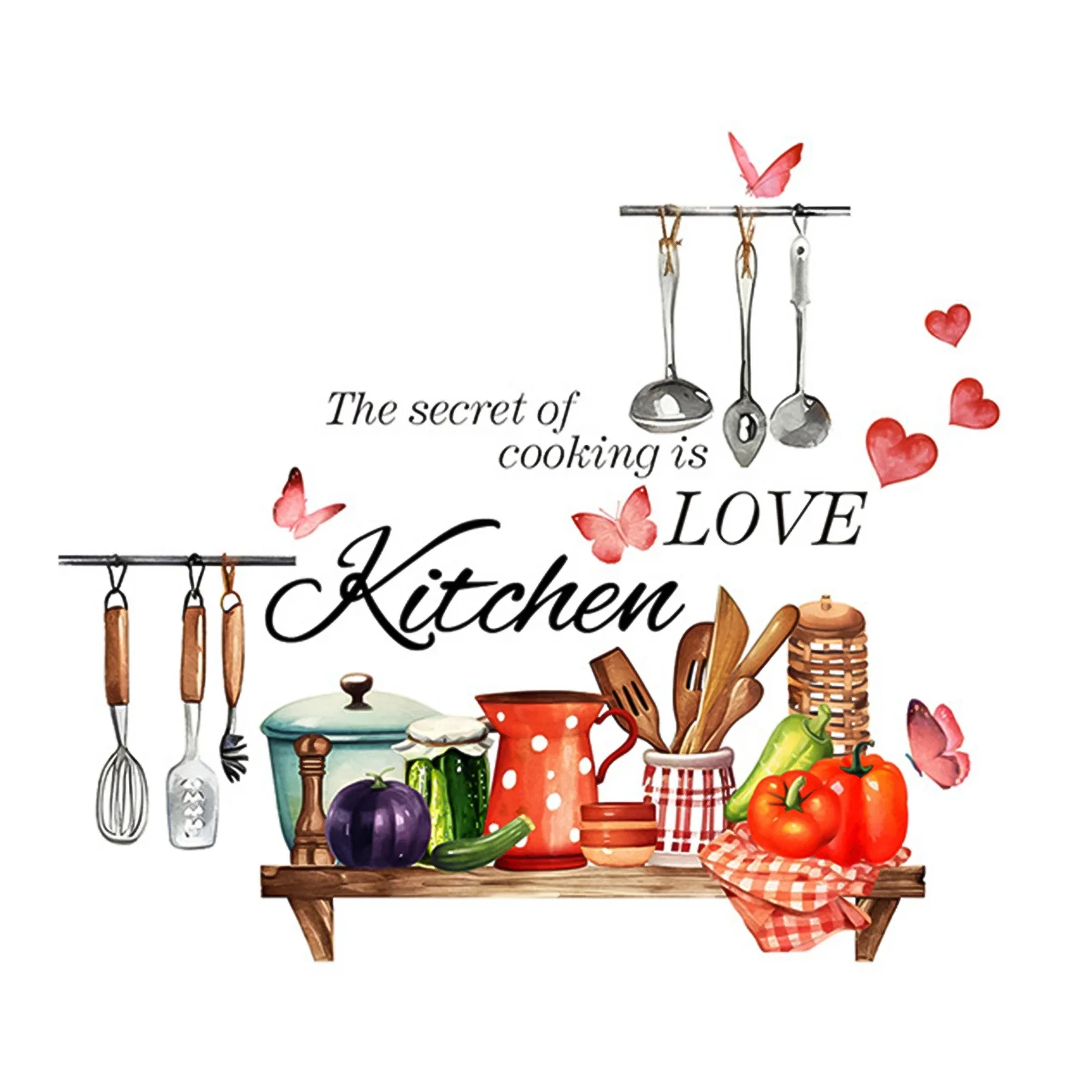 Cook Utensils Decals Kitchen Wall Stickers Restaurant Decor PVC As Shown Easy To Apply Removable Versatile Use