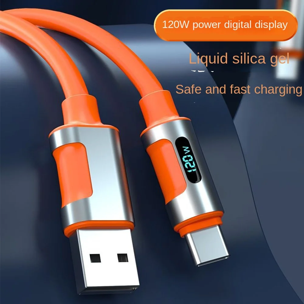 New mecha digital display data cable with silicone light on automatically power-off, bold 120W super fast charging cable typec