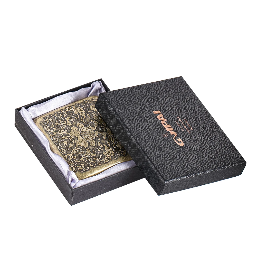 

Бронзовый металлический портсигар с цветочным гравированием, элегантный винтажный футляр для сигарет с цветочным узором, декоративный аксессуар для хранения и переноски