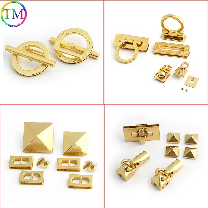 New 2023 Stain gold Metal Clasp Push Turn Lock Twist Lock Hanger Switch Clasp Folding Locks Durable For Handbags Purse