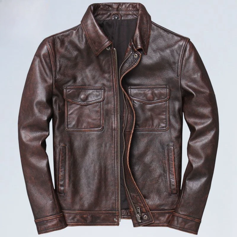 

2024 New Fashion Lapel Men Motorcycle Leather Coat Male Casual Distressed Retro Leather Jacket Winter Thicken Large Size Outwear