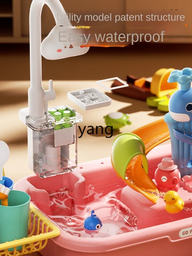 CX Children's Dishwasher Toy Faucet Electric Simulation Girls Playing House Kitchen Baby Vegetable Washing Sink