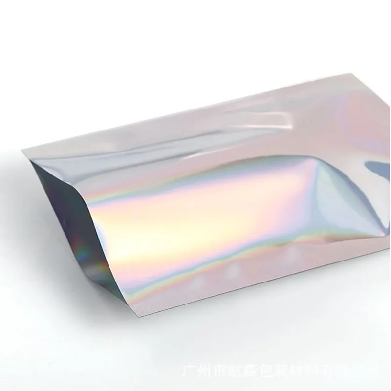 50pcs Holographic Laser Flat Open Top Bags Clear Aluminum Foil Bag for Jewelry Display Packaging No Adhesive Gifts Pouches