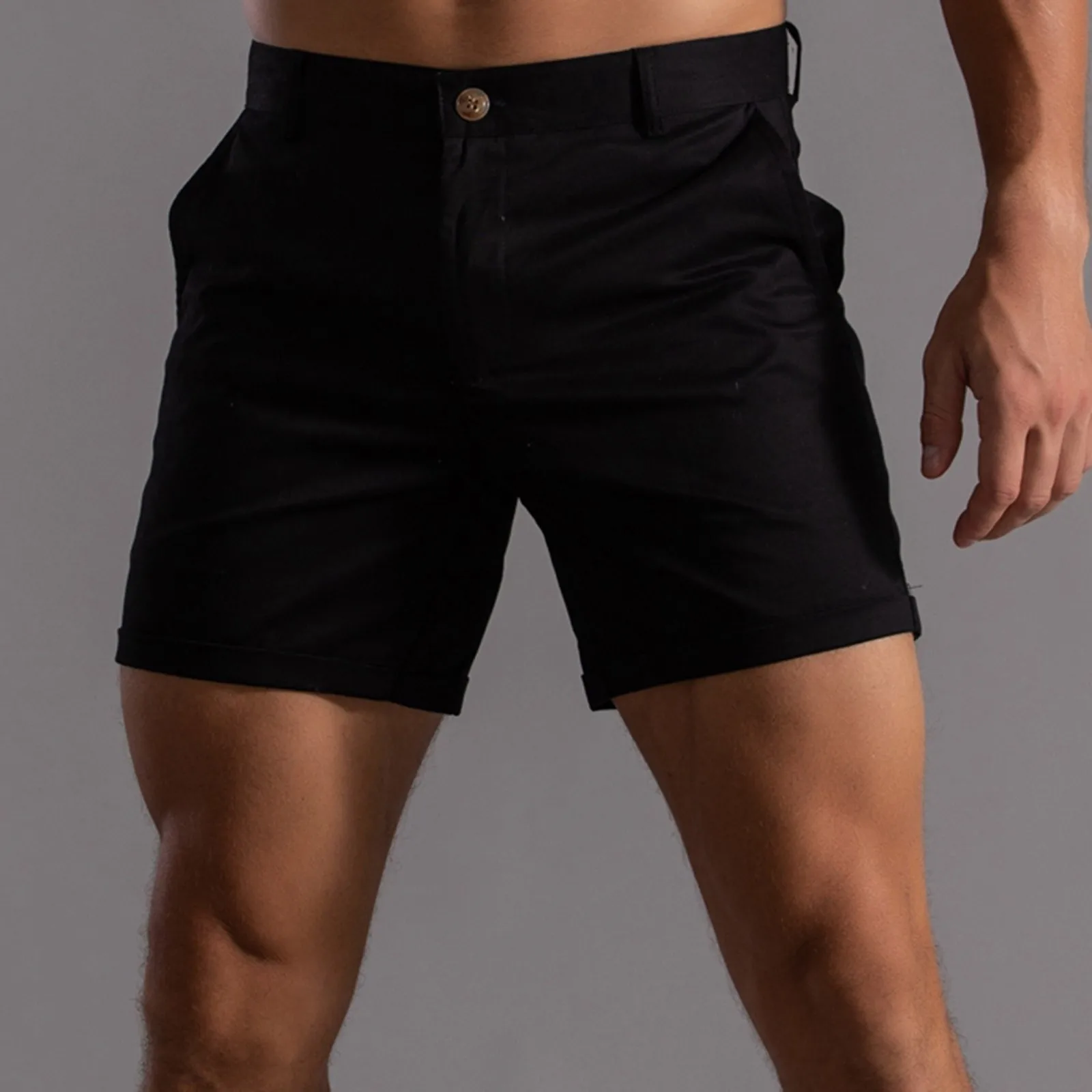 Mens Jogging Shorts Trendy Solid Color Double Pocket Joggers Loose Fit Trunks Summer Hawaiian Shorts Casual Daily Streetwear