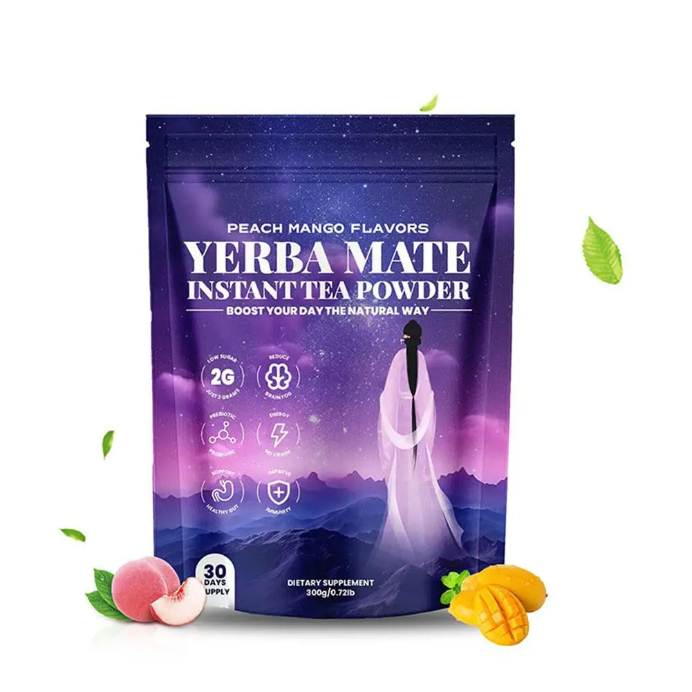 Té instantáneo Yerba Mate en polvo, té de melocotón y mango, té Yerba Mate con prebióticos, probióticos para mejorar el enfoque de energía, venta al por mayor