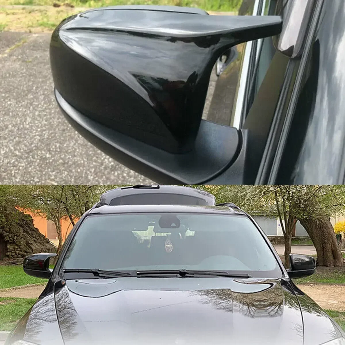 1Pair Black Fiber Rearview Mirror Cover Trim For BMW X5 E70 X6 E71 2007-2013 Exterior Shell Replacement Auto Accessories