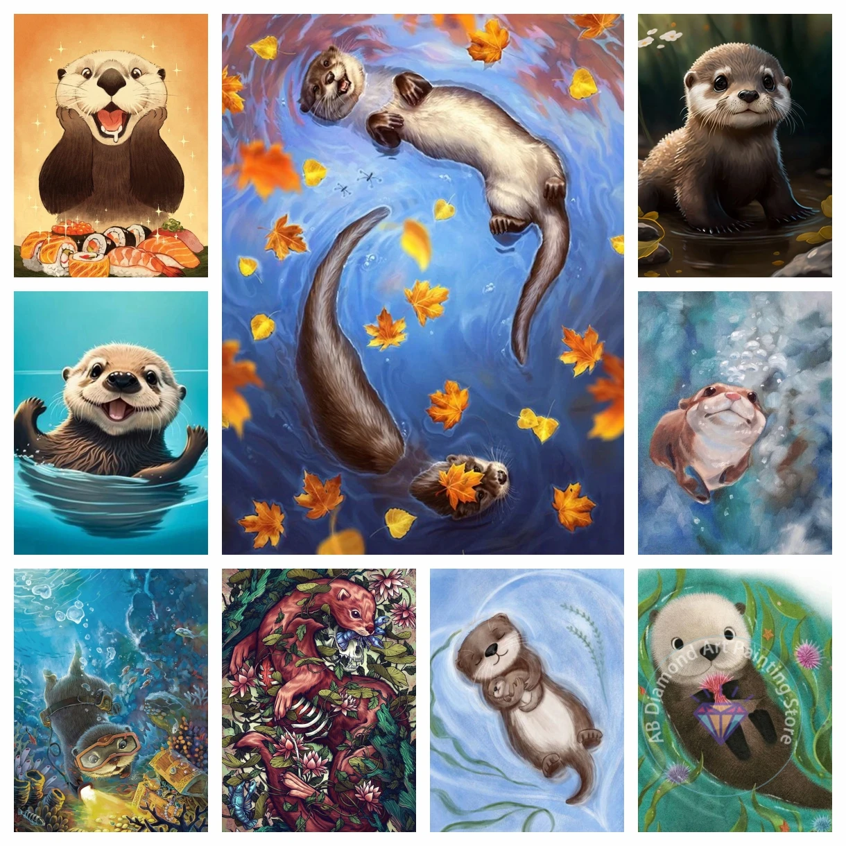 

Sea Otter Swimming 5D DIY AB Diamond Painting Embroidery Cute Animal Art Cross Stitch Mosaic Picture Handmade Home Decor Gift