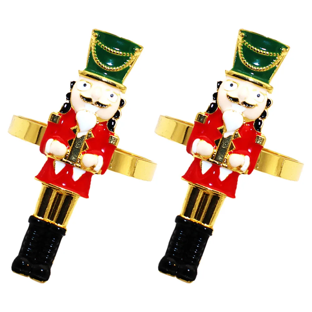 

2Pcs Nutcracker Shaped Napkin Rings Christmas Decor Tabletop Accessories for Holiday Party Wedding Dinner Gathering