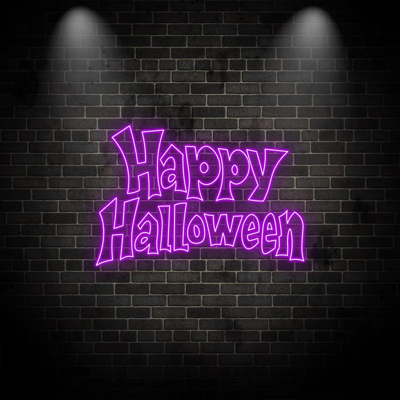 Happy Halloween Text Neon Sign, Bright LED Wall Light for Halloween Party Decor, Indoor/Outdoor Decorations, Spooky & Fun Design