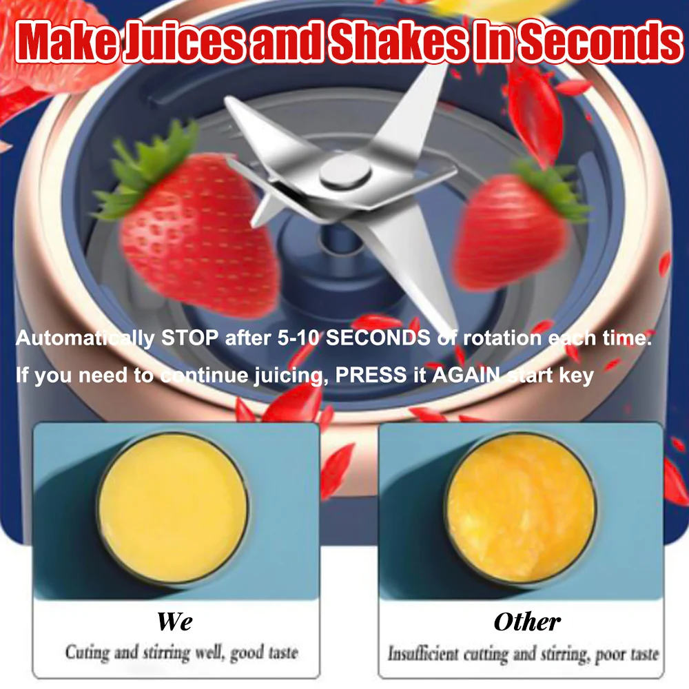 Dual Cup Fruit Juicer 400ml Electric Blender Handheld USB Quick Charge Juicer Apply for Fruit Vegetables Family Party Travelling