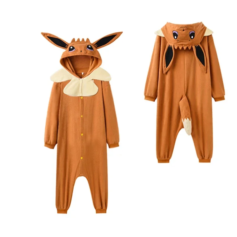 Eeveee Onesie For Kid Cosplay Costume Child Pajamas Christmas Gift One-Piece Kigurumi Full Body Fleece New Year Sleepwear