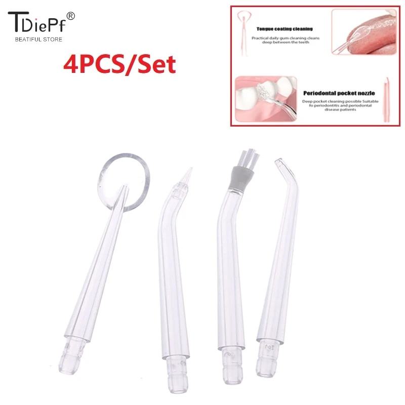 

4Pcs/Set Replaceable Oral Dental Nozzles For Oral Irrigator Dental Water Jet Mouthwash Flosser 360° Rotatable Nozzle To Clean