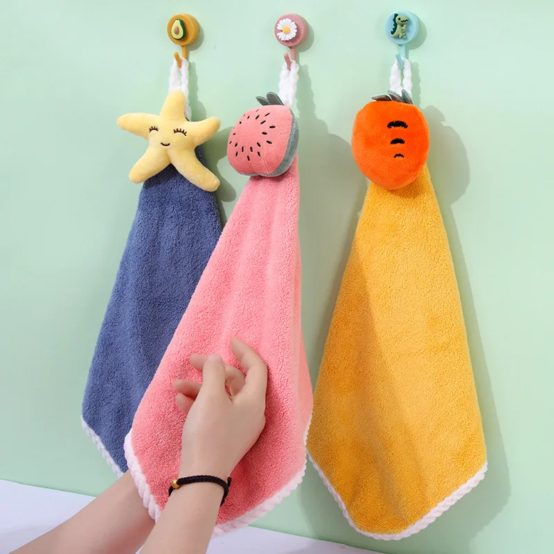 Cute Cartoon Dinosaur Towel for Child Coral Fleece Hangable Thicken Towel  Absorbent Hand Towels Cleaning Cloth Rag Handkerchie