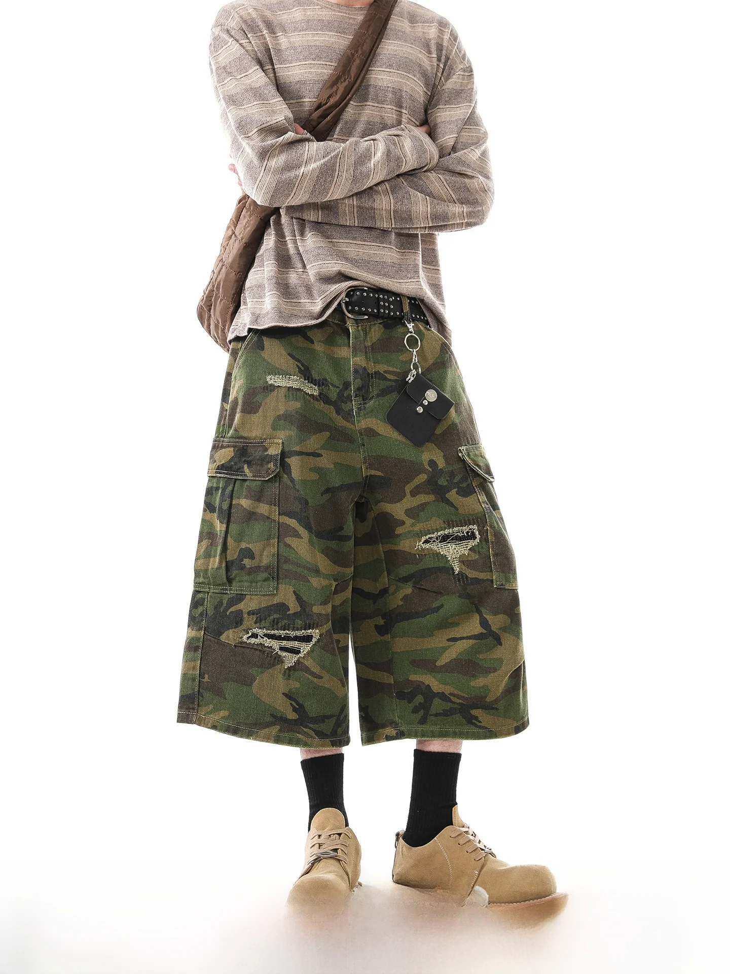 

Dream Made American Style Worn out Patchwork Camouflage Workwear Shorts Men's Summer Straight Leg Trousers Casual Cotton Pants