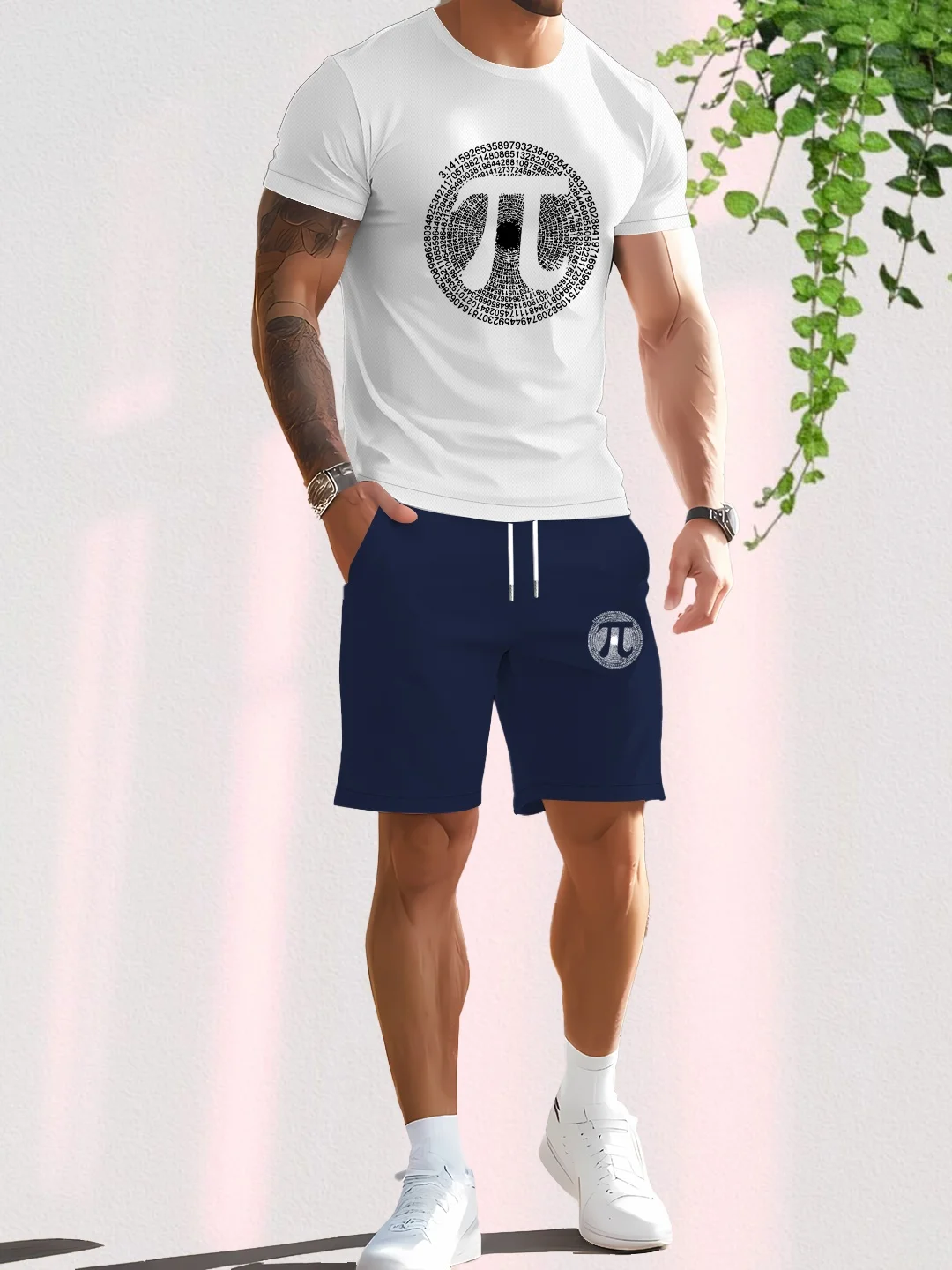 

Men's 2-piece set with printed round-neck short-sleeved shirt and shorts, casual and comfortable