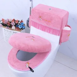 Modern Style Plush Toilet Cushion Set High Quality Cartoon Embroidery Toilet Sseat Pads Toilet Tank Dust-proof Protective Cover