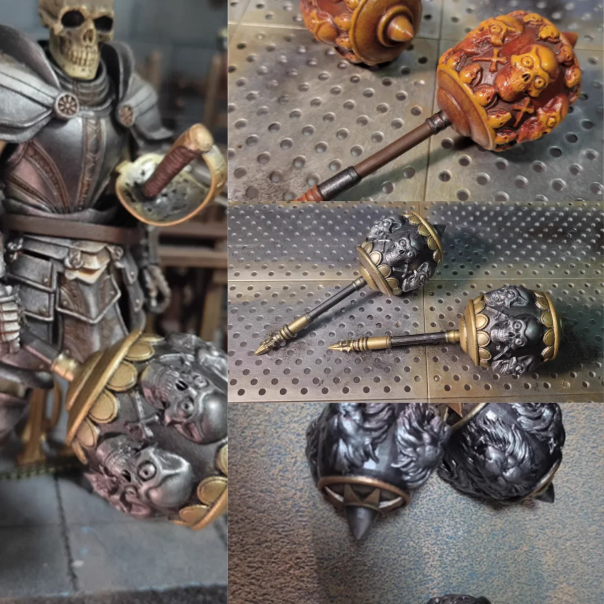 

Handmade 7inch Male Warrior Handsome Lion Head Pattern Hammer Skull Pattern Hammer Resin Fit Four Knight Body Action Figure DIY