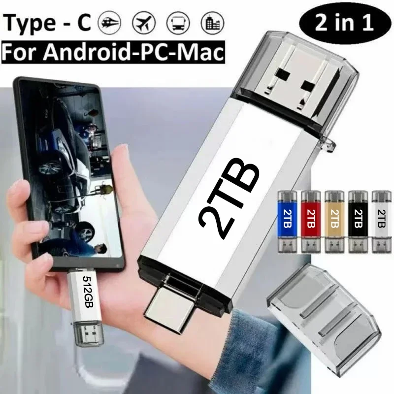 High Speed Type C USB Flash Drive 512GB 1TB 2TB Large Capacity Pen Drive External Storage Devices Metal Memory Stick For iPhone