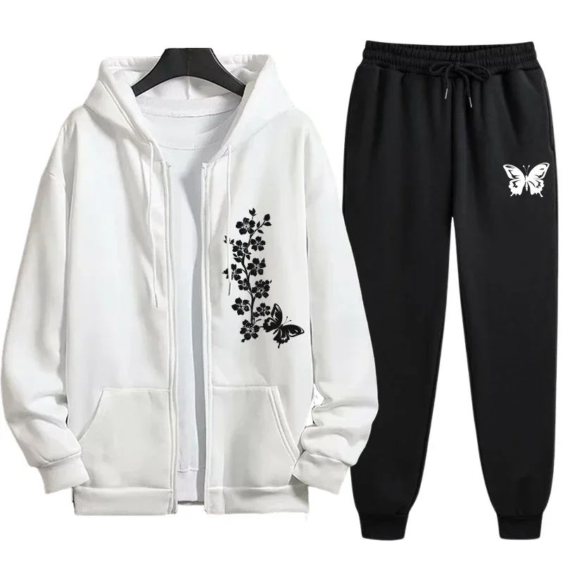 2026 Womens Tracksuit Set 2 Pieces Zipper Hoodie with Joggers Pants Urban Streetwear Outfit Autumn Winter Casual Sportswear