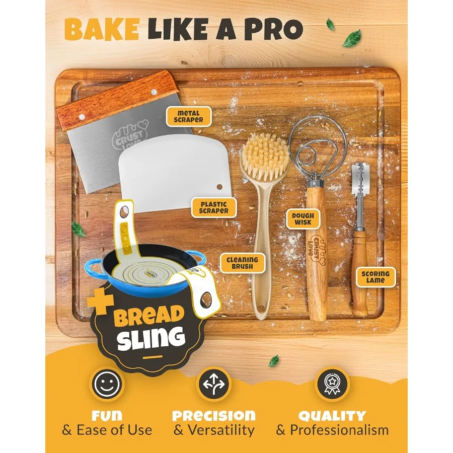 فرن هولندي خبز الخبز للمنزل الخبازين 5QT المينا BreadDome مع غطاء لصنع الخبز العجين المخمر يتضمن التهديف عرجاء والعجين #5