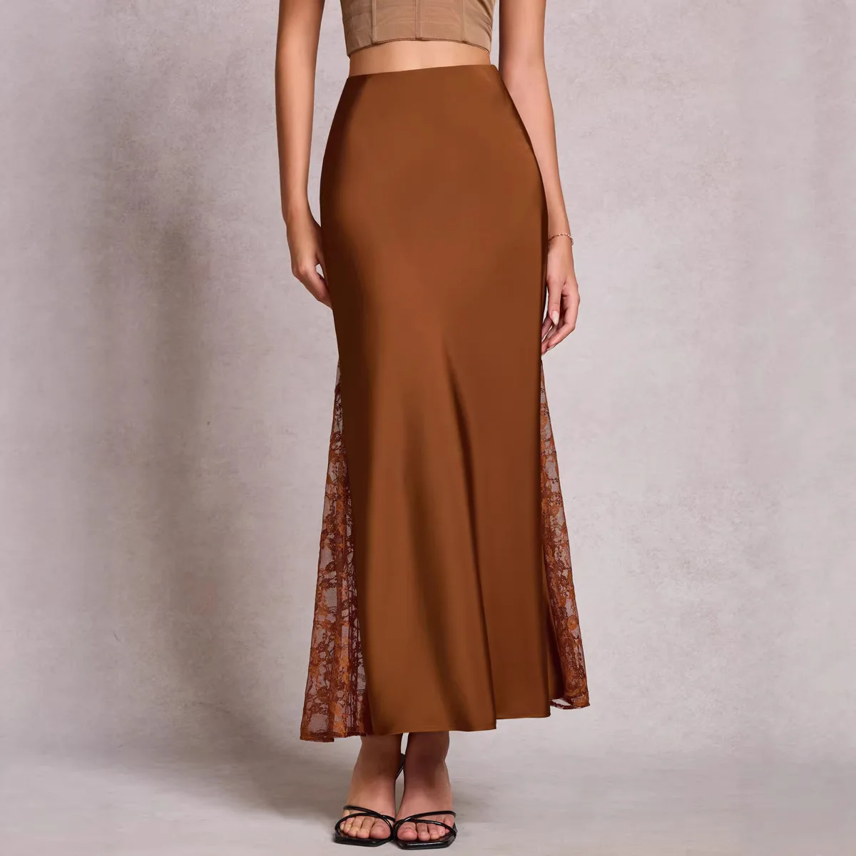 

Skirt For Women's Clothing High Waist Elastic Side Lace A-line Long Dress Wraps Buttocks