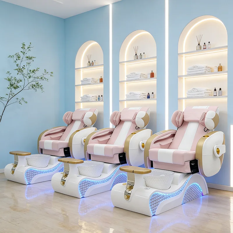 eh-Modern Nail Shop Human Touch Massage Foot Care Spa Chair Electric Adjustable Pedicure Chair With Drain Pump Colorful Lights@