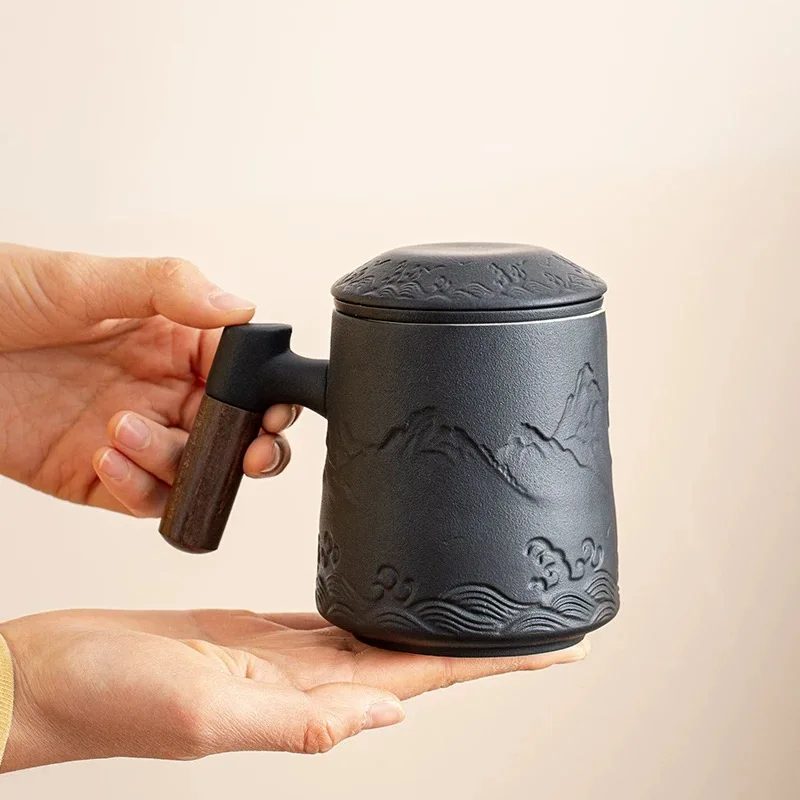 

Креативная керамическая чашка для чая с градиентом цвета, с крышкой, канцелярские товары в китайском стиле, ручка, разделительная кружка с фильтром для чая и воды, 1 шт.