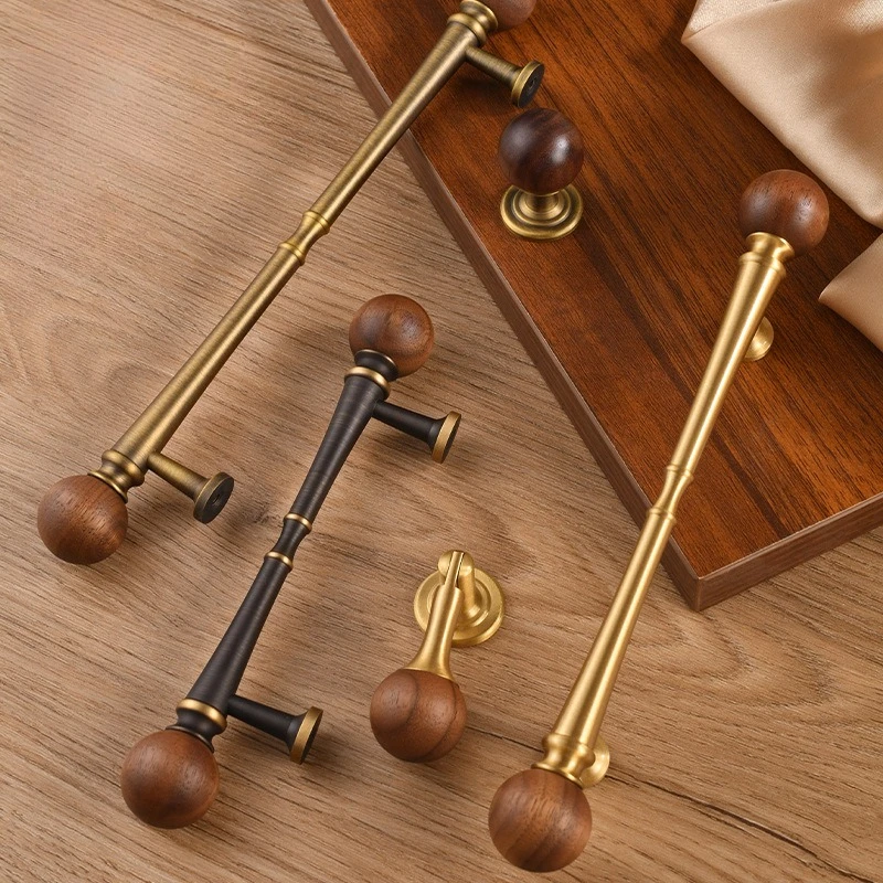 New French Cabinet Handle Coffee Bronze Cabinet Door Handle High End Walnut Drawer Cabinet Wardrobe Door Brass Handle