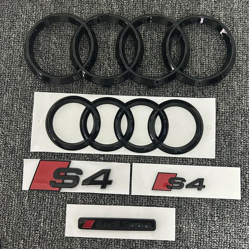 AUDI S4 2010-2019 4-Ring logo ABS Black Car Hood Front Grill Emblem Rear Trunk Badge Sticker S4 Emblem Audi Sport Sticker