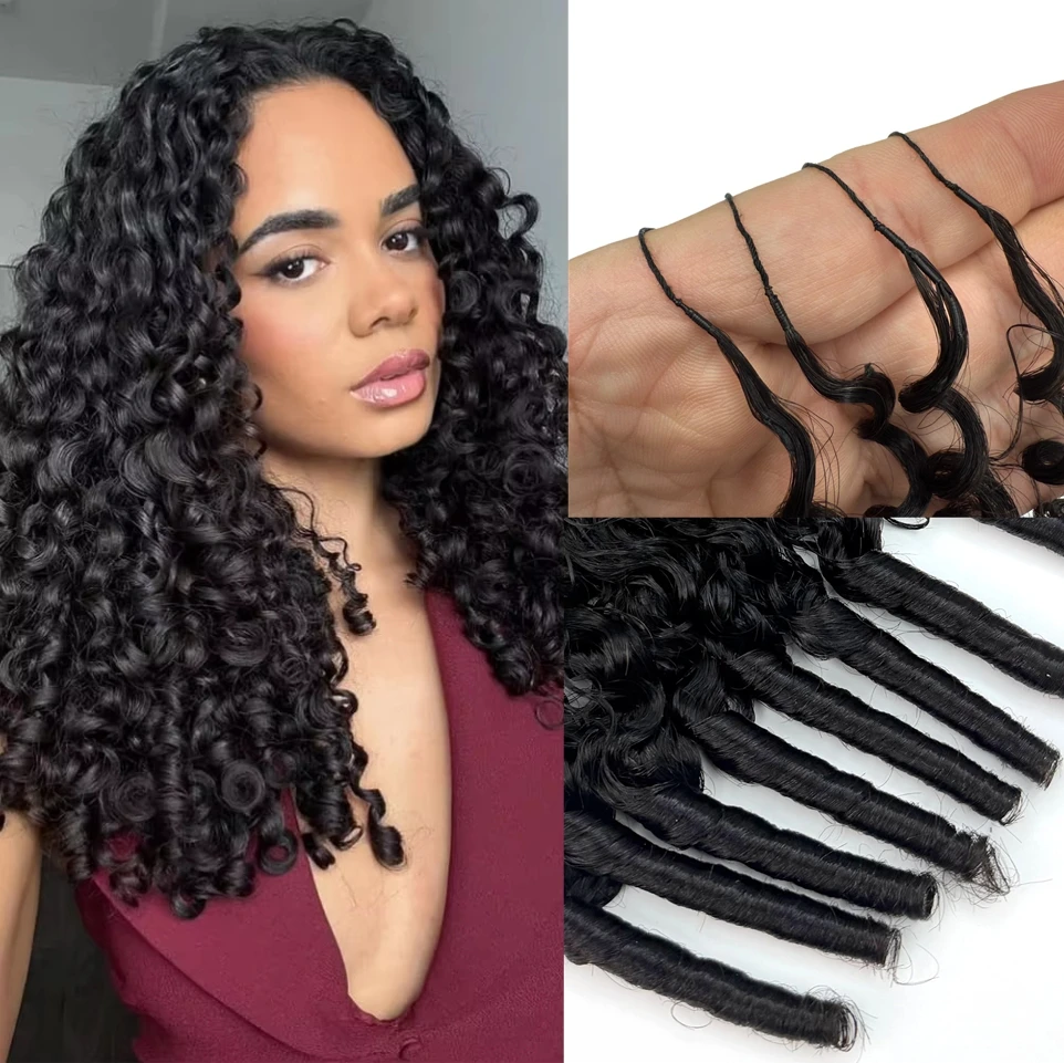 

Натуральные волосы для наращивания Burmese Curly Feather Crochet, французские кудрявые, предварительно разделенные, без узлов, с петлями для плетения косичек