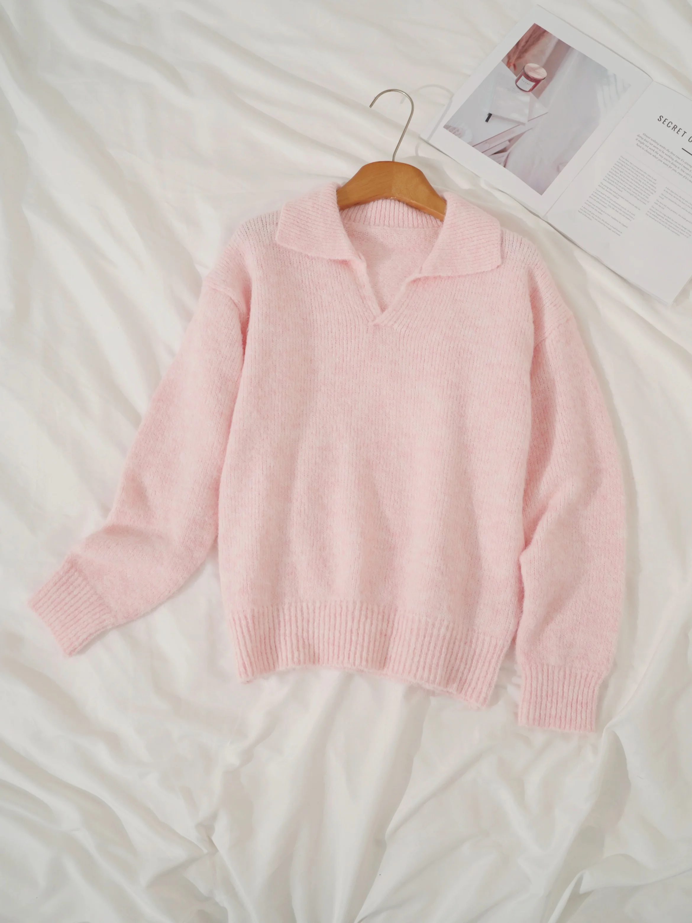 Premium Mohair Half Chest Reverse Collar Pullover Sweater Fashion Women's Tops Hot Wool Soft Knit Long Sleeve