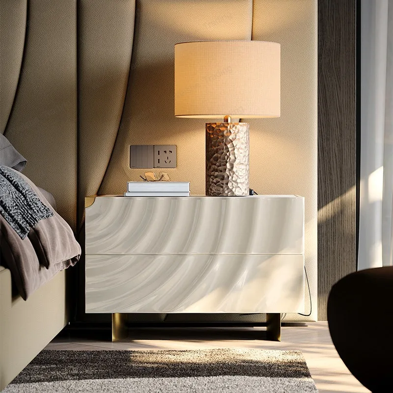 Ripple modern bedside table, bedroom matching series, Italian light luxury paint bedside storage cabinet