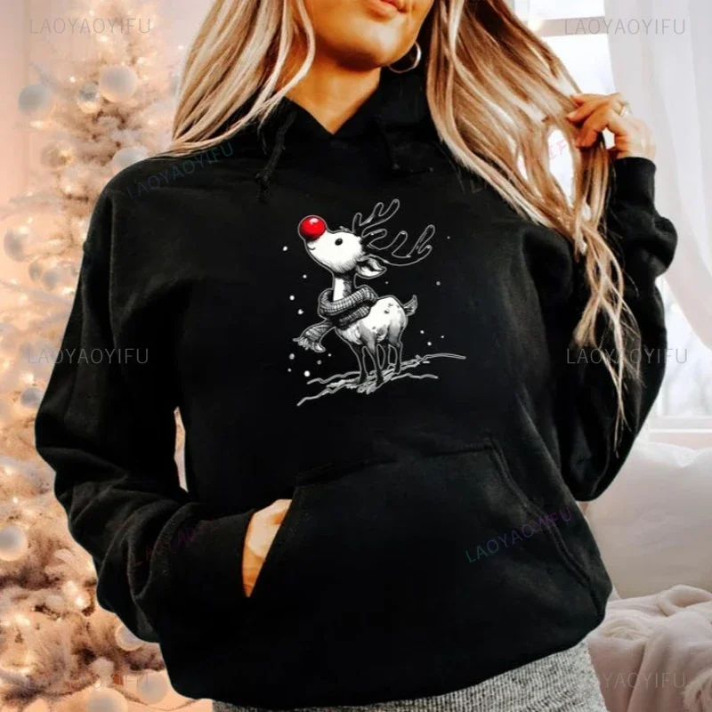 

Adorable Reindeer Christmas Sweatshirt Cartoon Funny Pattern Hoodie Women's Pullover Sweatshirt Christmas Hooded Sweatshirt