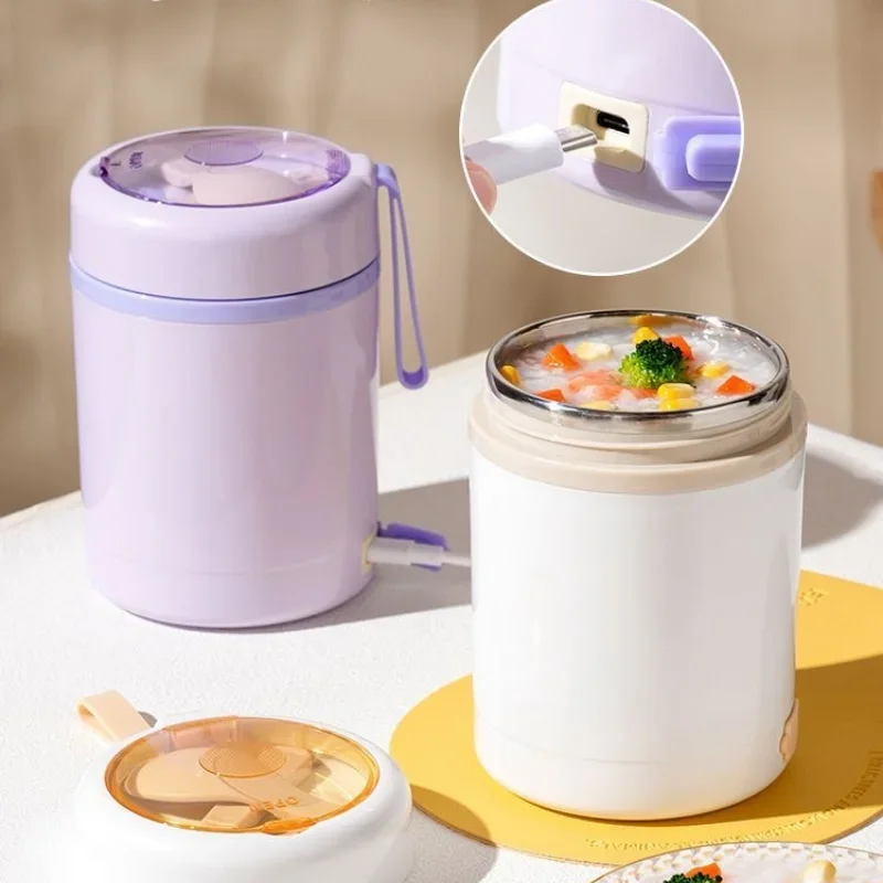 Breakfast Cup Stainless Steel Plug-in USB Insulated Soup  Porridge  Outdoor Portable Water  Heated Insulated Lunch Box