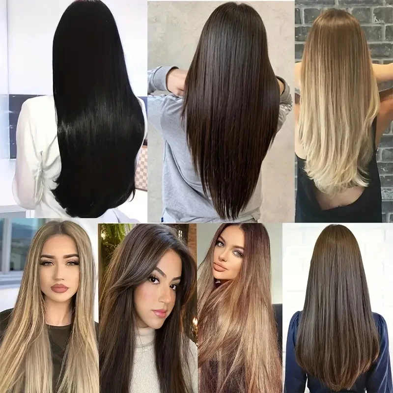 Sintético 6pcs/set Extensiones de Cabello Lacio Largo Ultra-invisibles Cabeza Completa Clip In 24 Pulgadas para Mujeres Uso Diario 5