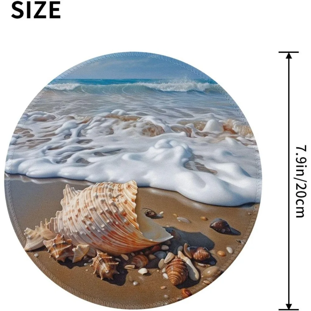 Alfombrilla de ratón para juegos con diseño de mar y conchas de 8 pulgadas con cómodo borde cosido y base de goma antideslizante, ratón de ordenador impermeable