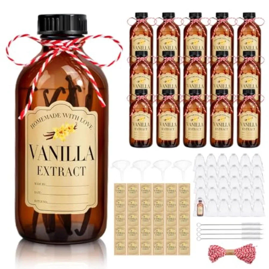 30 Botellas de Vidrio Ámbar de 2 Oz, Botellas Redondas Tipo Boston para Extracto de Vainilla Casero, Frascos para Extracto de Vainilla Marrón con Tapas para Jarabe