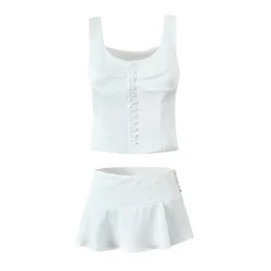 2024 Zarb Spring/Summer New Women's Fashion Small White Tank Top Asymmetric Mini Skirt Set on Both Sides