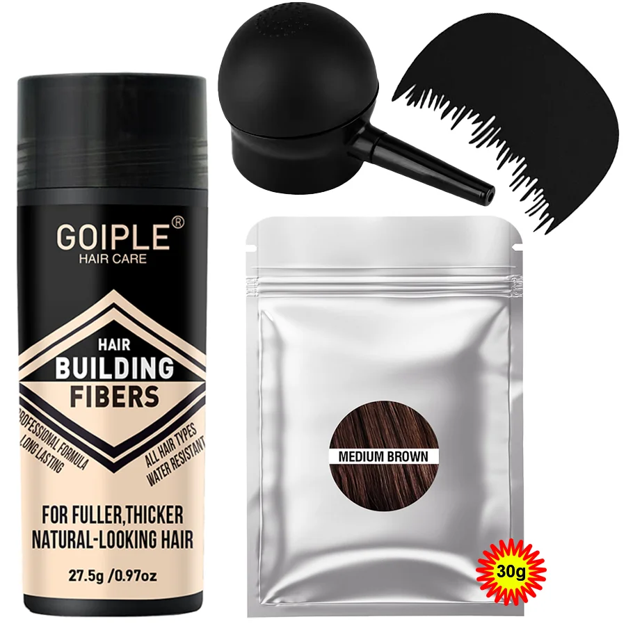 4pcs/set Keratin 27.5g Hair Fiber Building Powder+30g Hair Fiber Refill+Spray Applicator+Barber Enhance Card for Hair Thinning