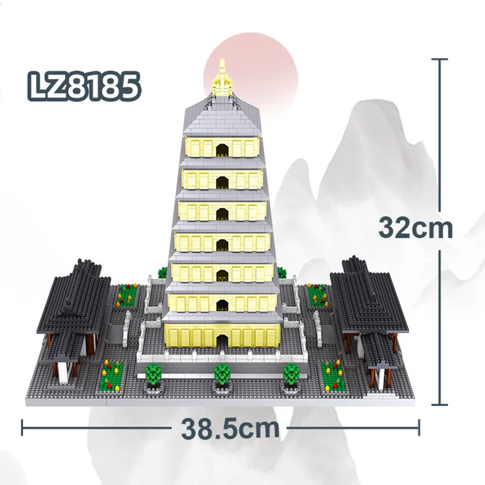 

China Historical Architecture Creative Building Brick Big Wild Goose Dayan Pagoda Micro Diamond Block Model Sets Toys Nanobricks