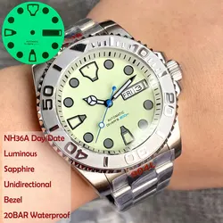 Tandorio NH36 Day Date Automatic Watch for Men Diver Mechanical Movement Sapphire 20BAR Waterproof 316L Glide Lock Bracelet 40mm