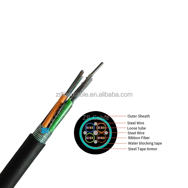 Outdoor Duct Direct Buried Aerial GYDTS 48 72 96 144 192 288 360 576 Core Fo Hilo F GYDTA Armored Ribbon Fiber Optic Cable