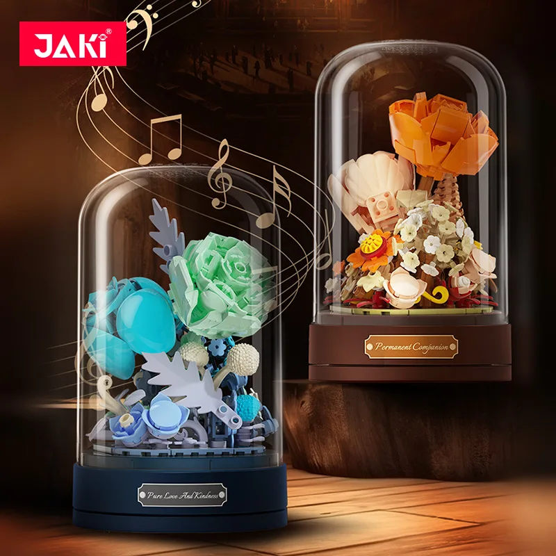 

JAKI rotating music box Rose flowers Eternal flower simulation flower building blocks for girls Valentine's Day gifts