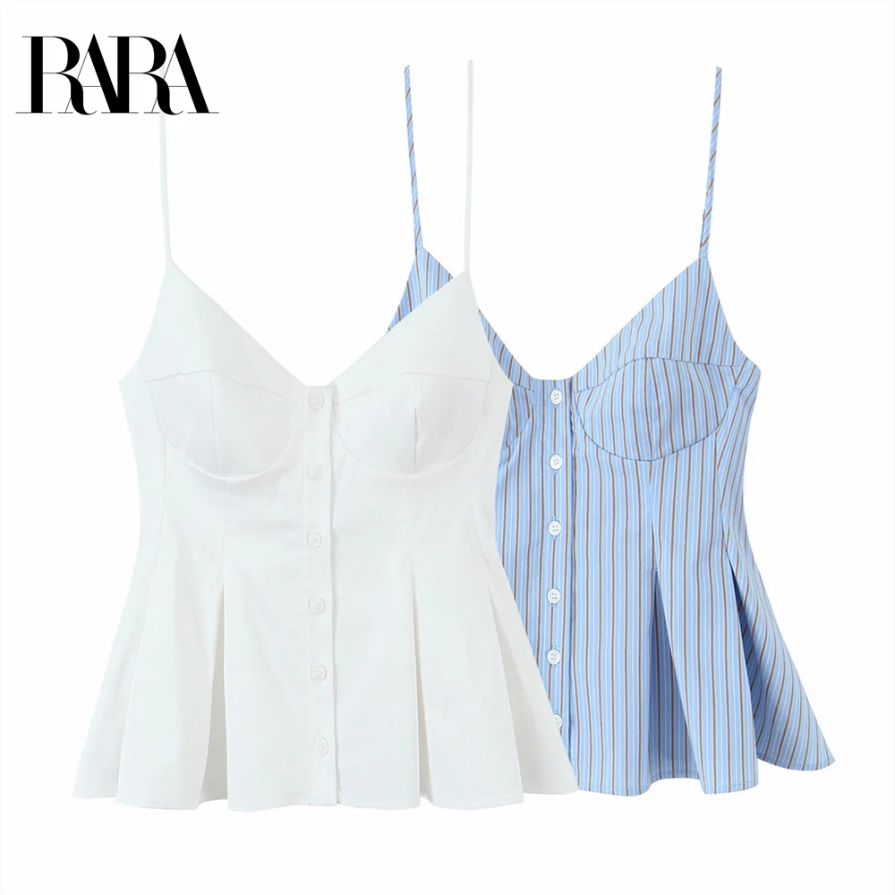 

2025 RARA Women's Spaghetti - strap Bustier - style Tops in Crisp White and Blue Stripes for a Stylish and Feminine Look